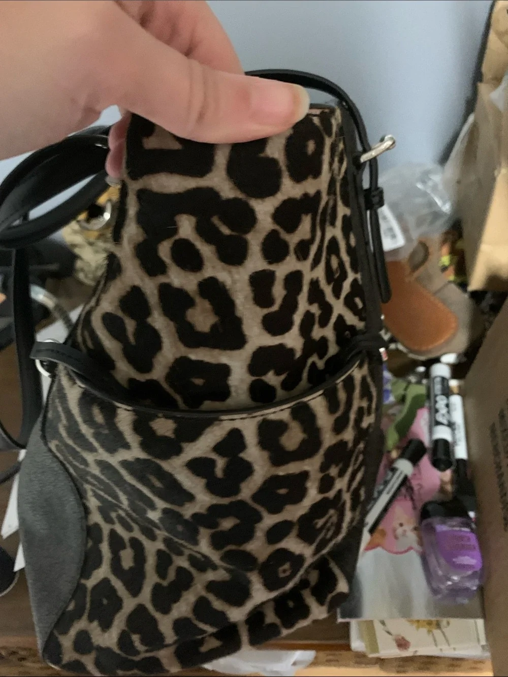 Michael Kors Black Monogram Tote with Leopard Panels